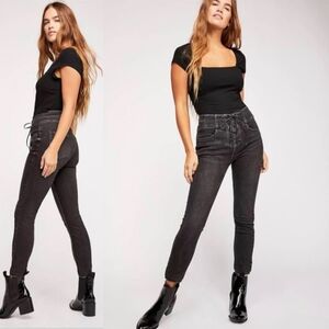 Free People Black Lace Up Waist Skinny Jeans 27